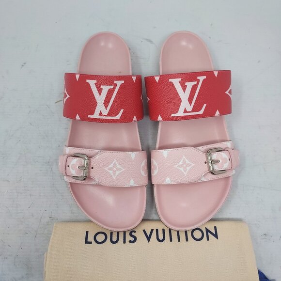LOUIS VUITTON Monogram Rouge Rose Bom Dia Flat Sandal - Picture 1 of 9
